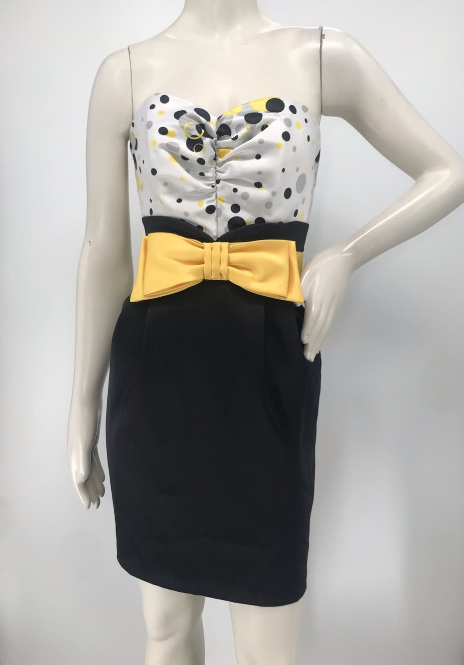 Jessica McClintock Gunne Sax Y2K Strapless Party Dress Size 3 Polka Dot Bow
